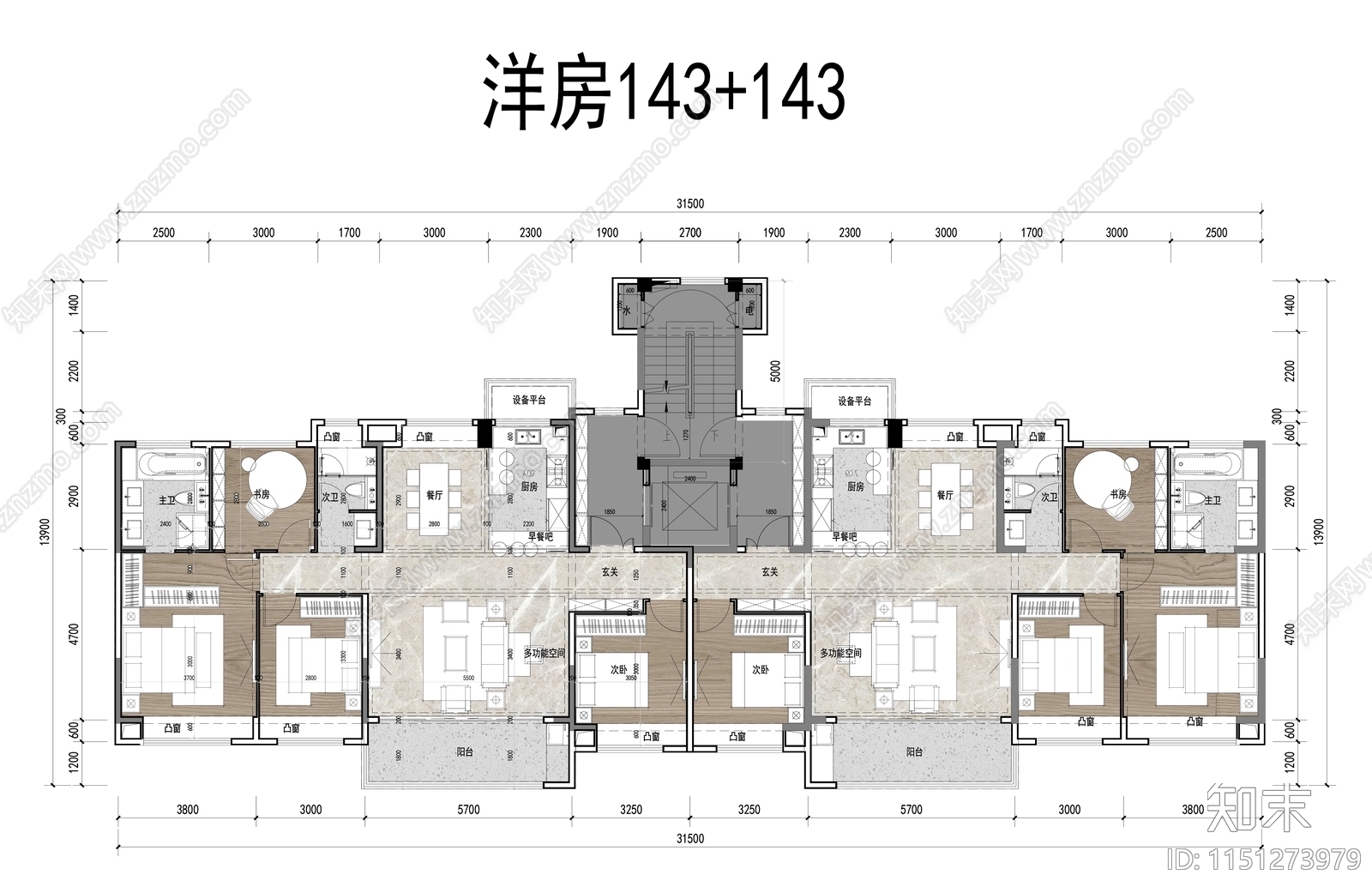 洋房户型建筑平面图施工图下载【ID:1151273979】