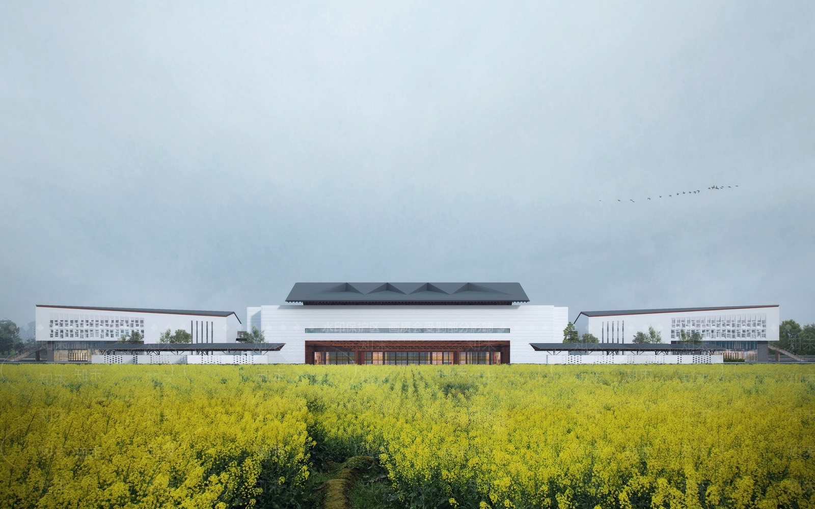 新中式坡屋顶木结构会展中心SU模型下载【ID:1151274791】