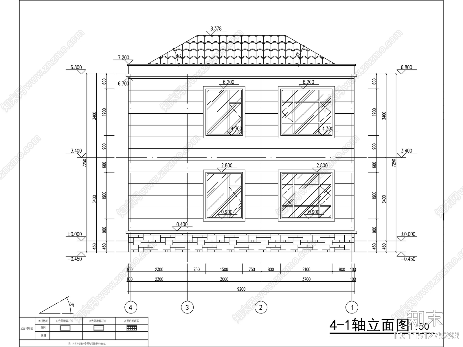 欧式两层独栋别墅建筑cad施工图下载【ID:1151275293】