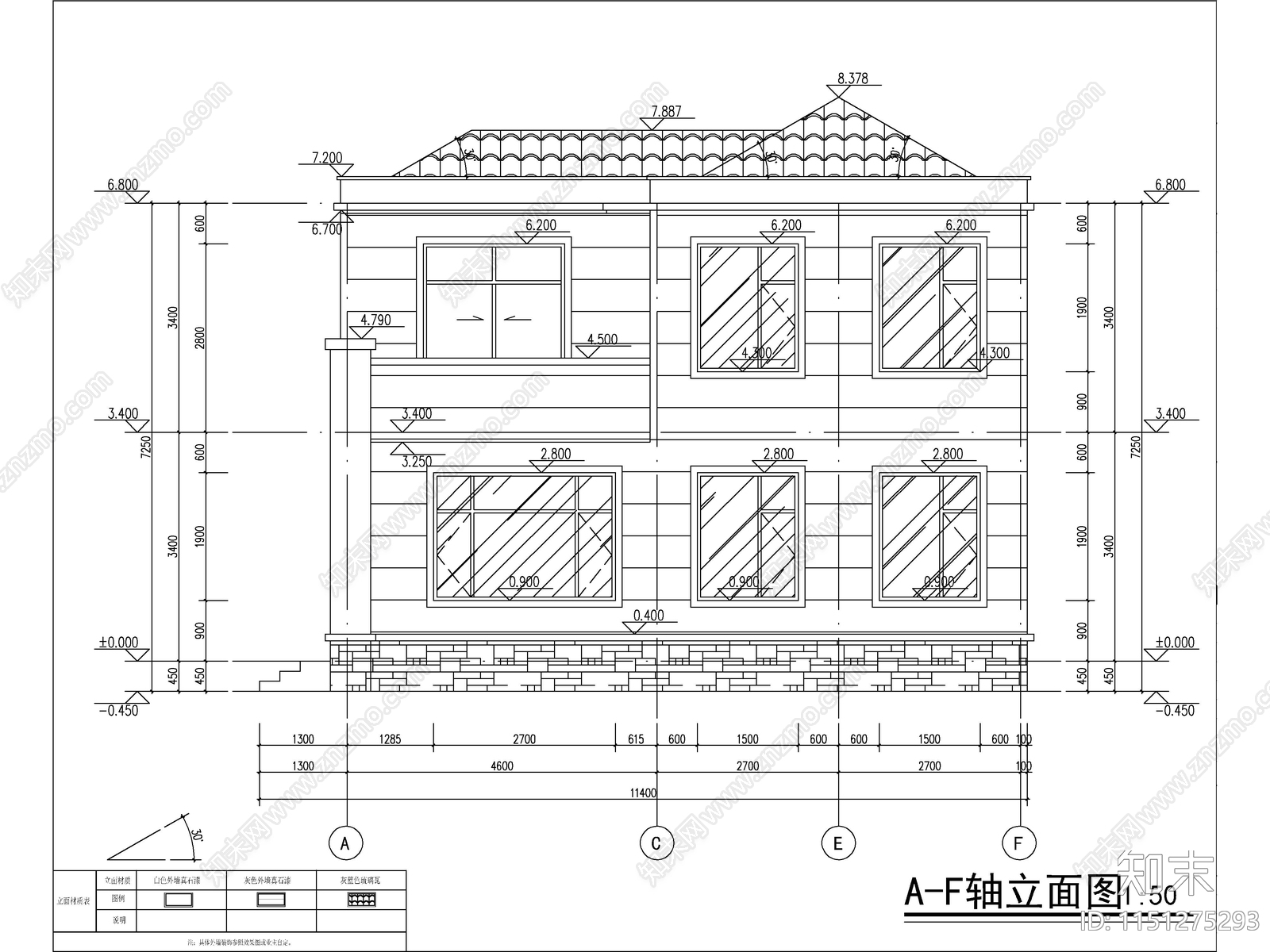 欧式两层独栋别墅建筑cad施工图下载【ID:1151275293】