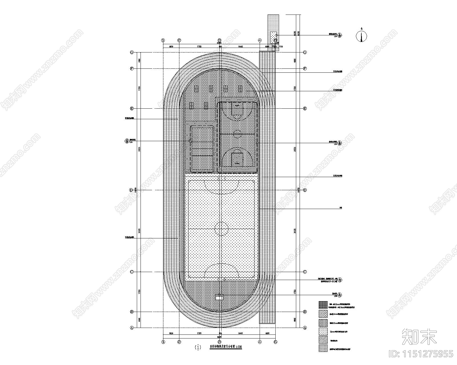 学校操场跑道详图施工图下载【ID:1151275955】