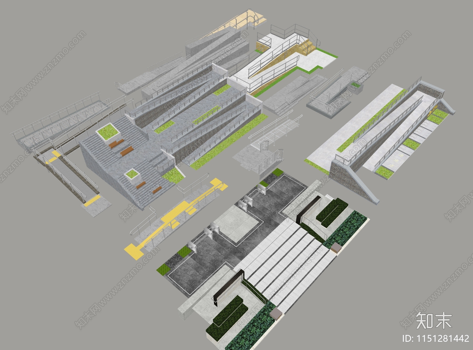 现代无障碍残疾人坡道SU模型下载【ID:1151281442】