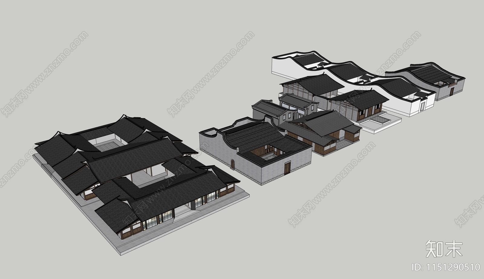 新中式四合院SU模型下载【ID:1151290510】