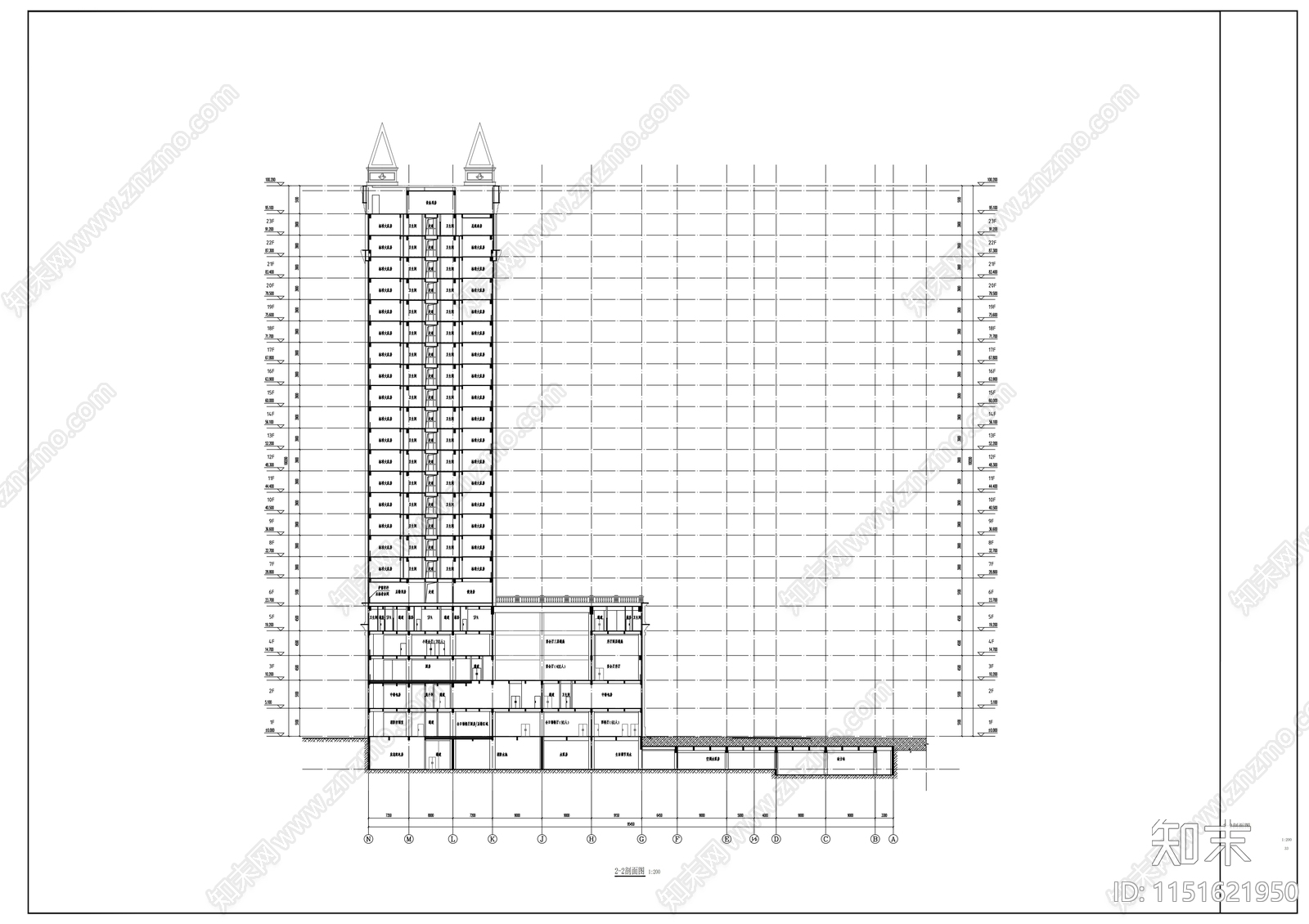 高层现代风格五星级酒店建筑cad施工图下载【ID:1151621950】