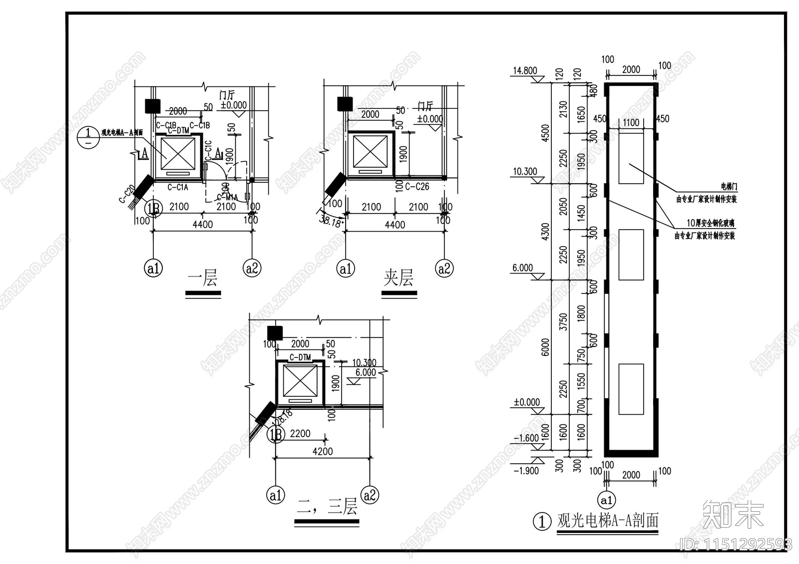 十二层商业综合体建筑cad施工图下载【ID:1151292593】