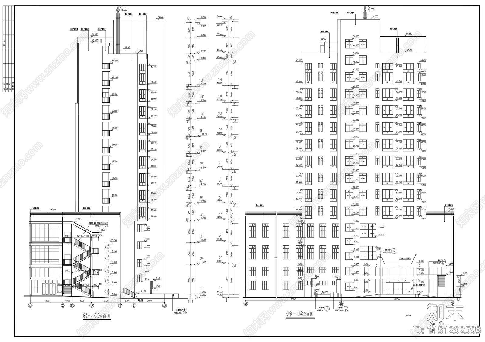 十二层商业综合体建筑cad施工图下载【ID:1151292593】