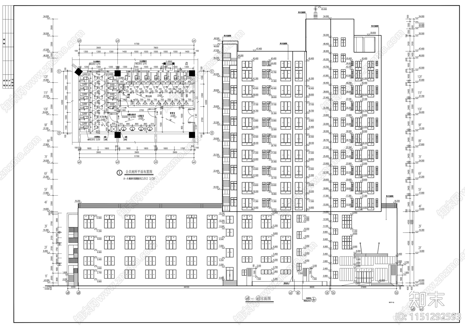 十二层商业综合体建筑cad施工图下载【ID:1151292593】