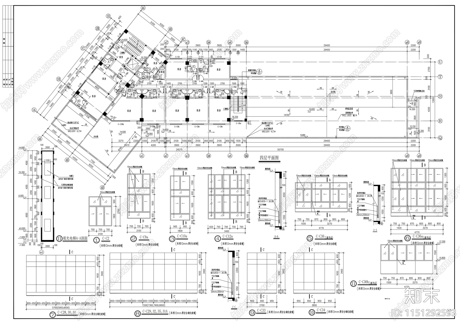 十二层商业综合体建筑cad施工图下载【ID:1151292593】