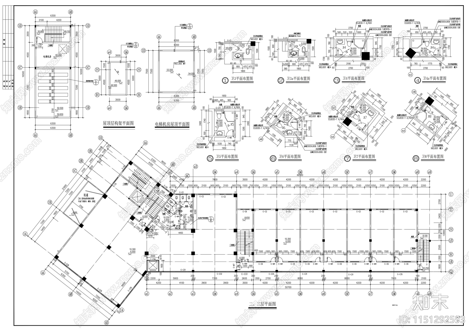 十二层商业综合体建筑cad施工图下载【ID:1151292593】