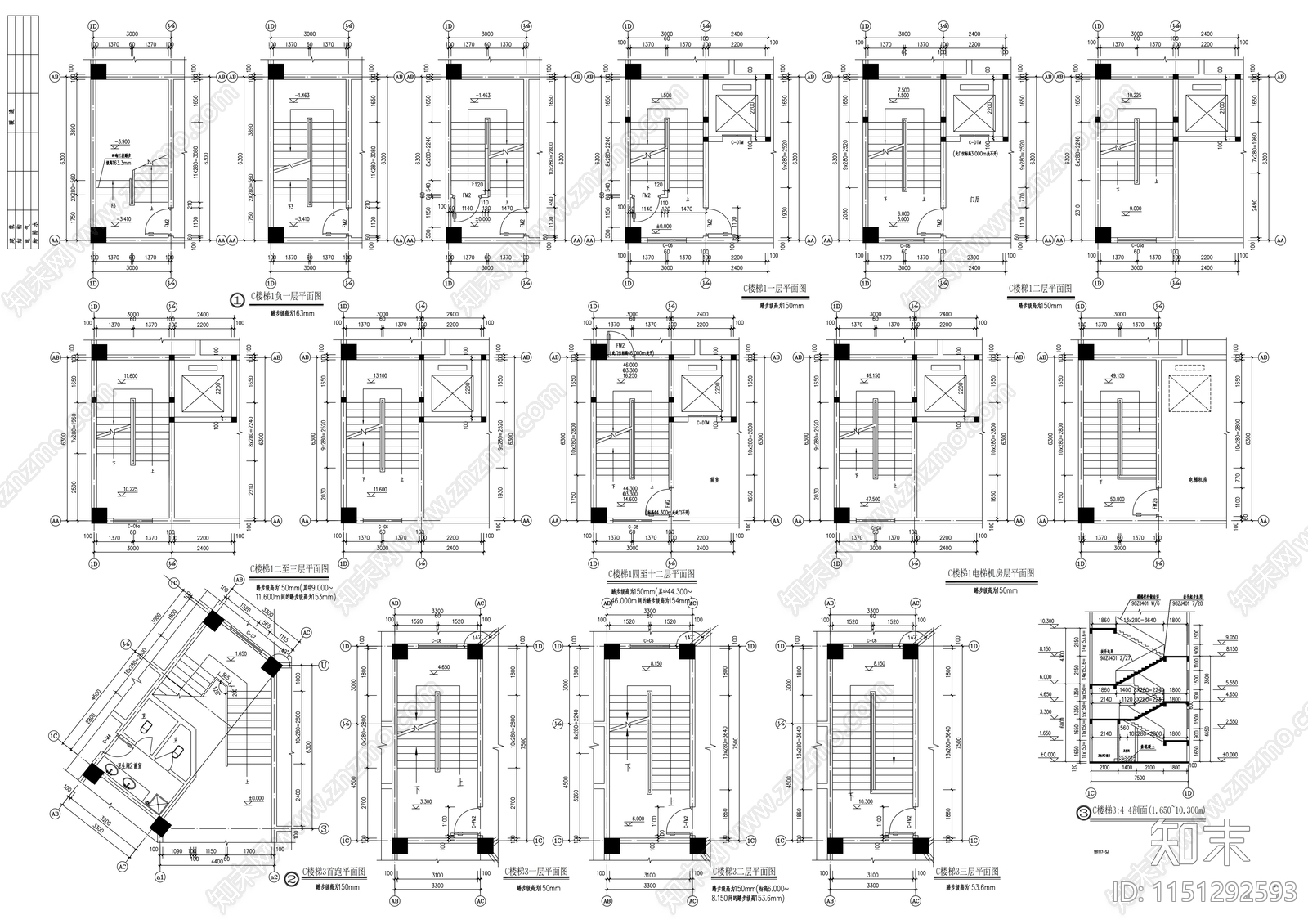 十二层商业综合体建筑cad施工图下载【ID:1151292593】