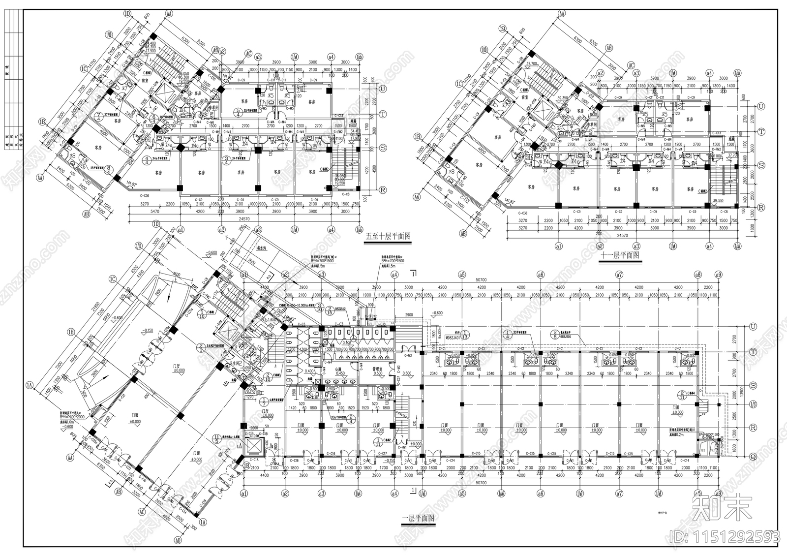 十二层商业综合体建筑cad施工图下载【ID:1151292593】