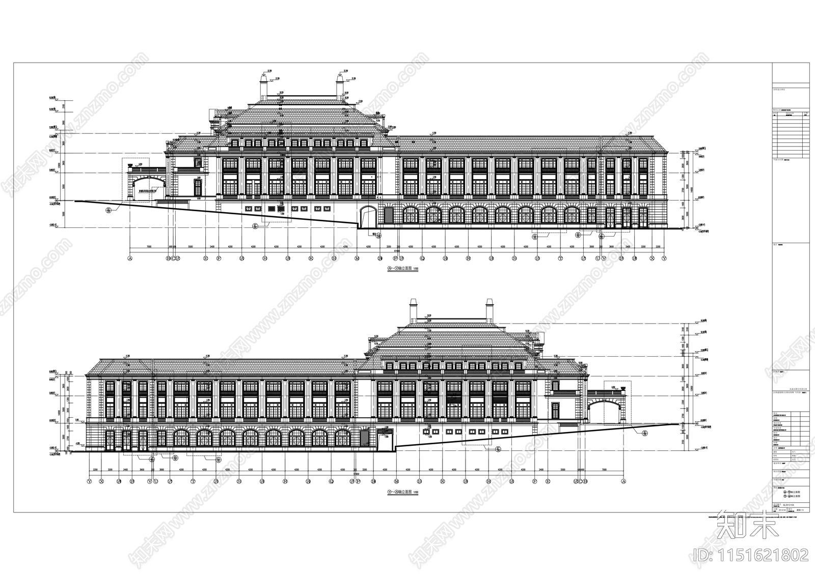 现代风格5层酒店式公寓设计cad施工图下载【ID:1151621802】