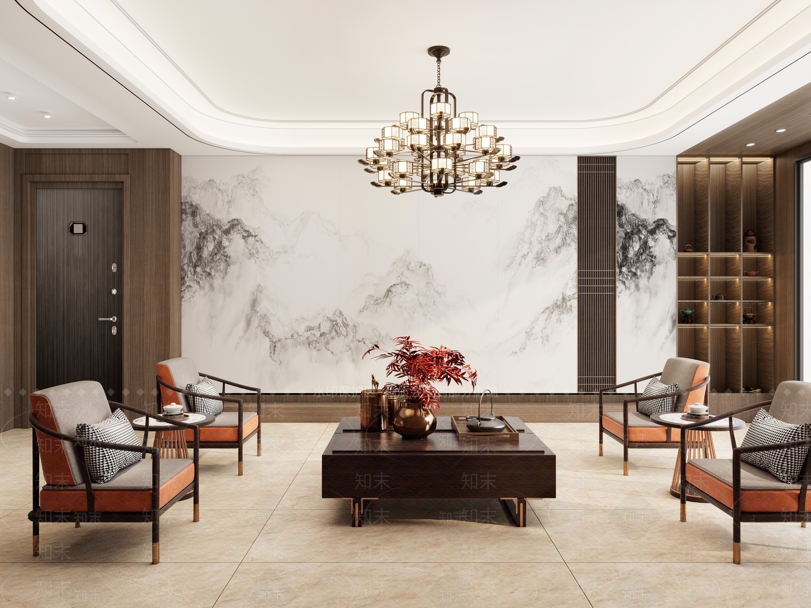 新中式岩板客厅3D模型下载【ID:1151293948】