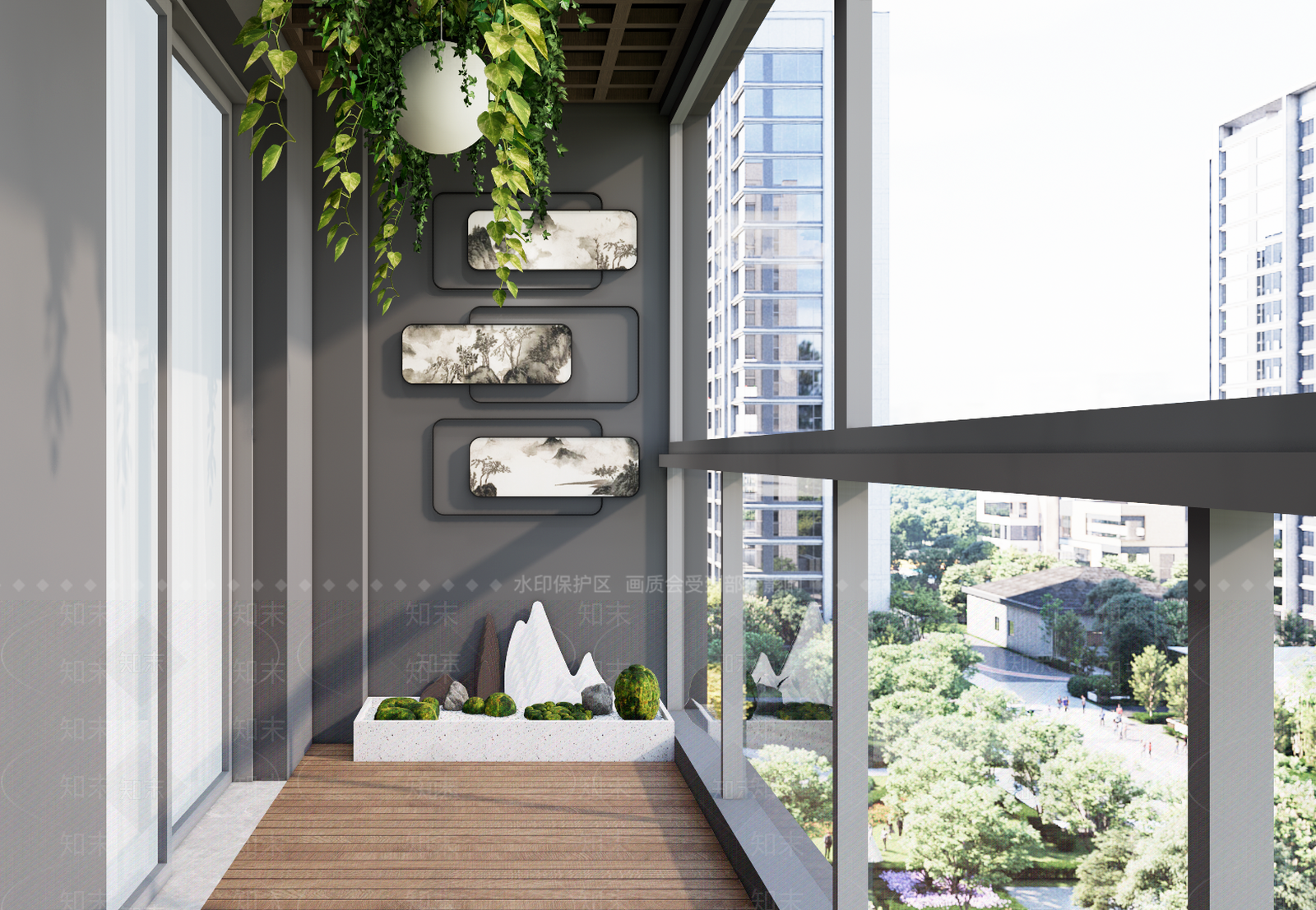 新中式家居景观阳台SU模型下载【ID:1151307516】