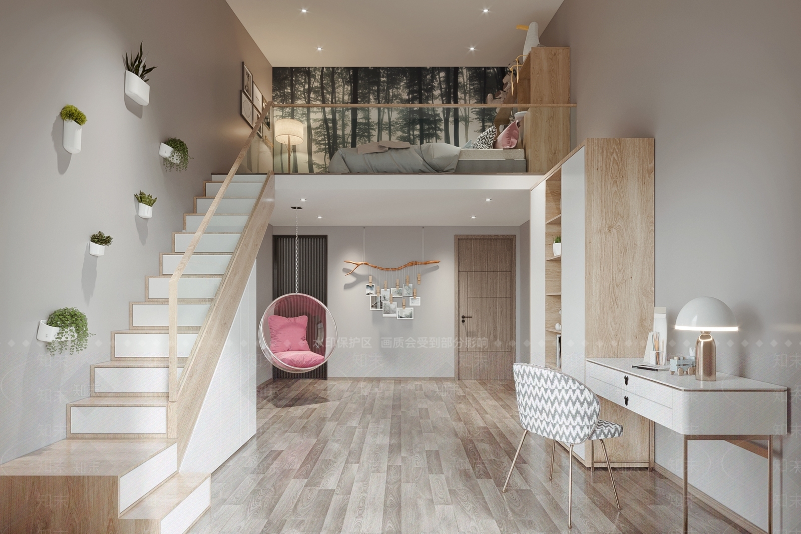 现代loft卧室3D模型下载【ID:1151310435】
