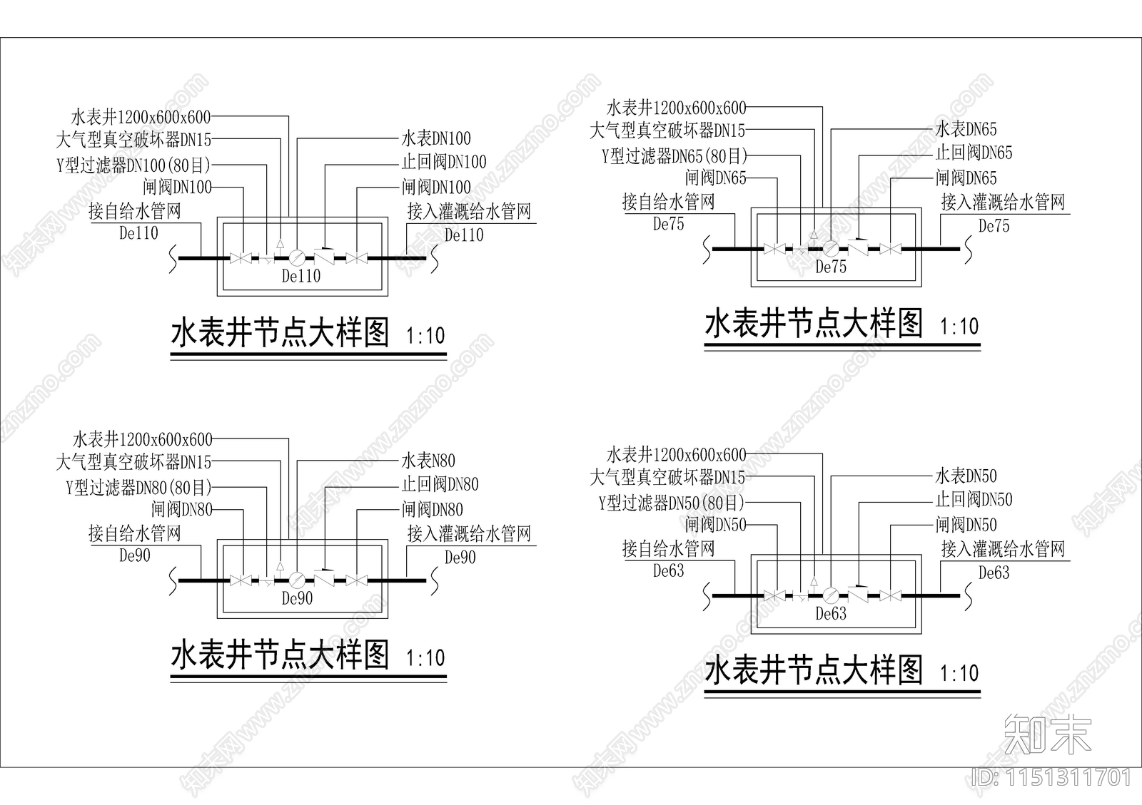 给排水大样节点cad施工图下载【ID:1151311701】