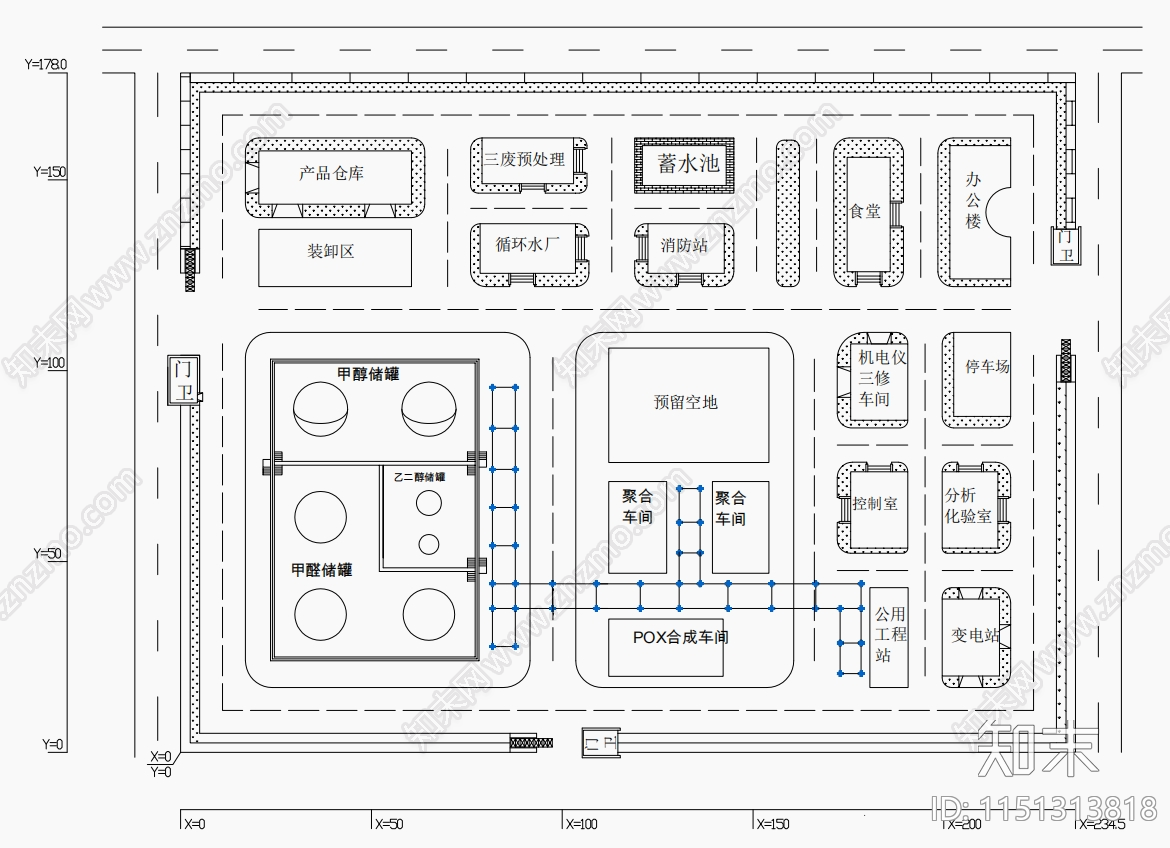 1万吨聚甲醛生产工厂规划平面施工图下载【ID:1151313818】