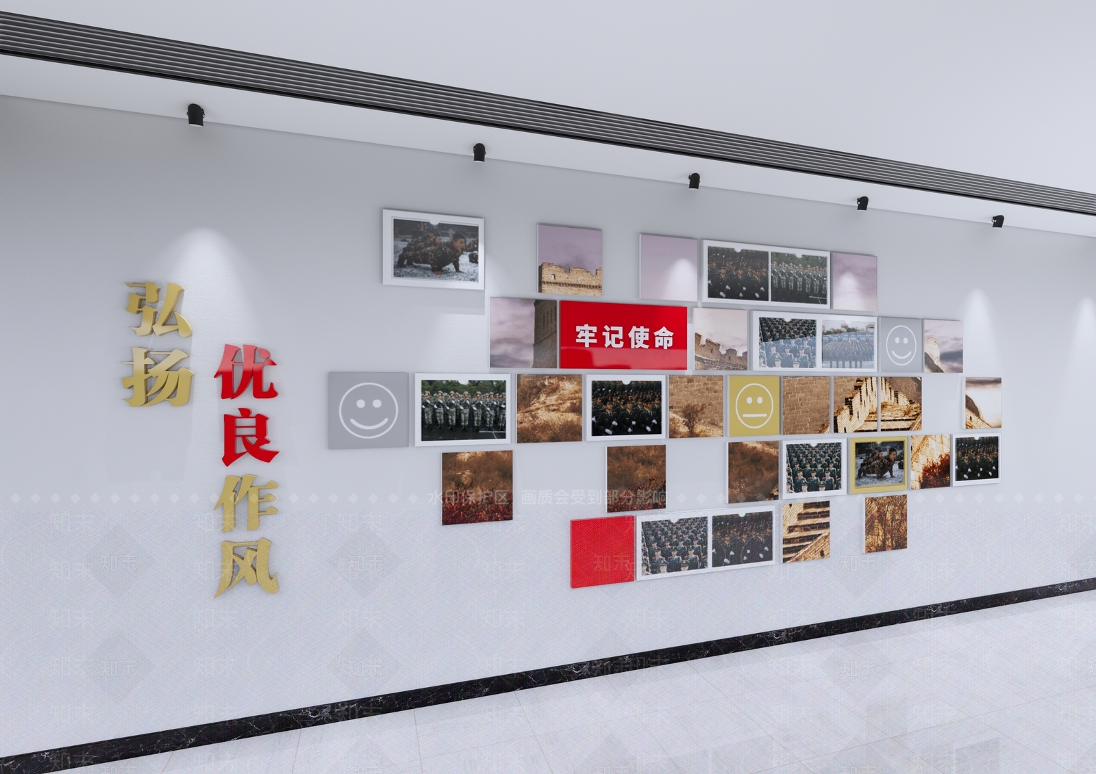 现代党建文化墙SU模型下载【ID:1151315599】