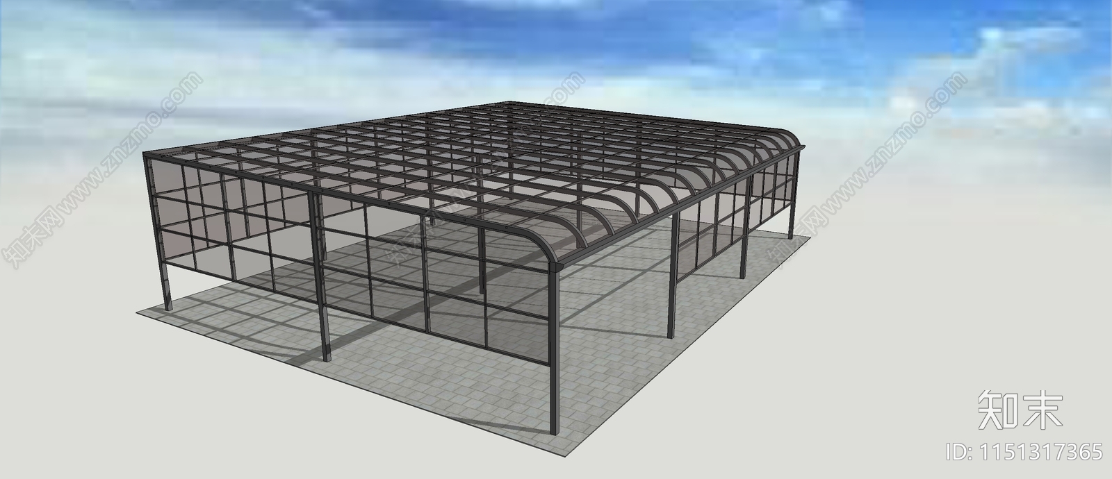 现代半封闭前弧形铝合金雨棚SU模型下载【ID:1151317365】