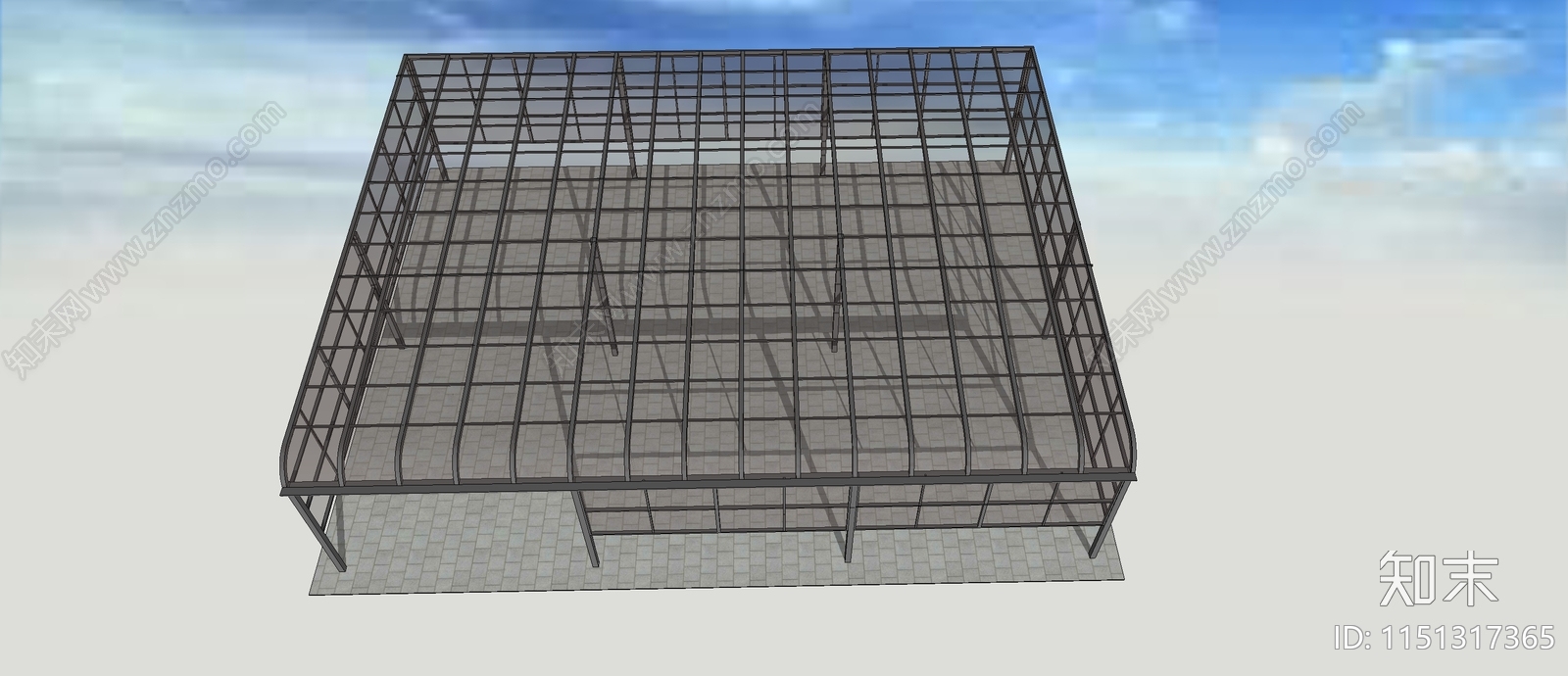现代半封闭前弧形铝合金雨棚SU模型下载【ID:1151317365】