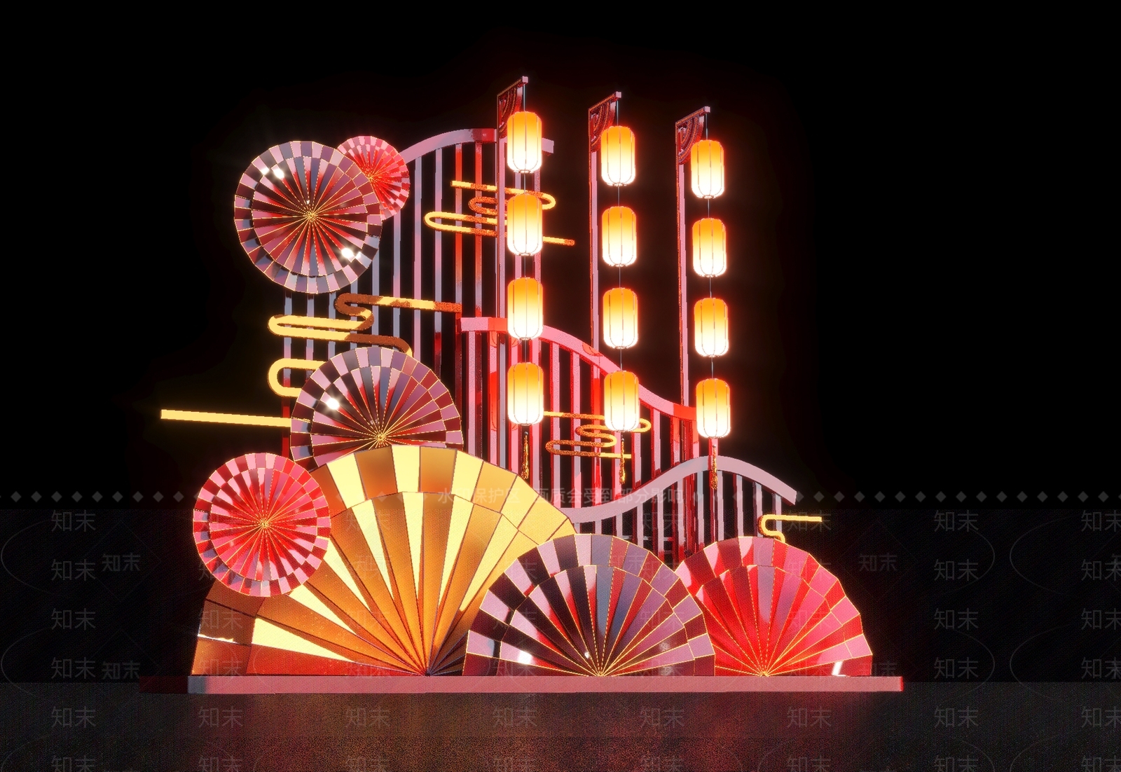 新中式新年灯笼美陈3D模型下载【ID:1151317423】