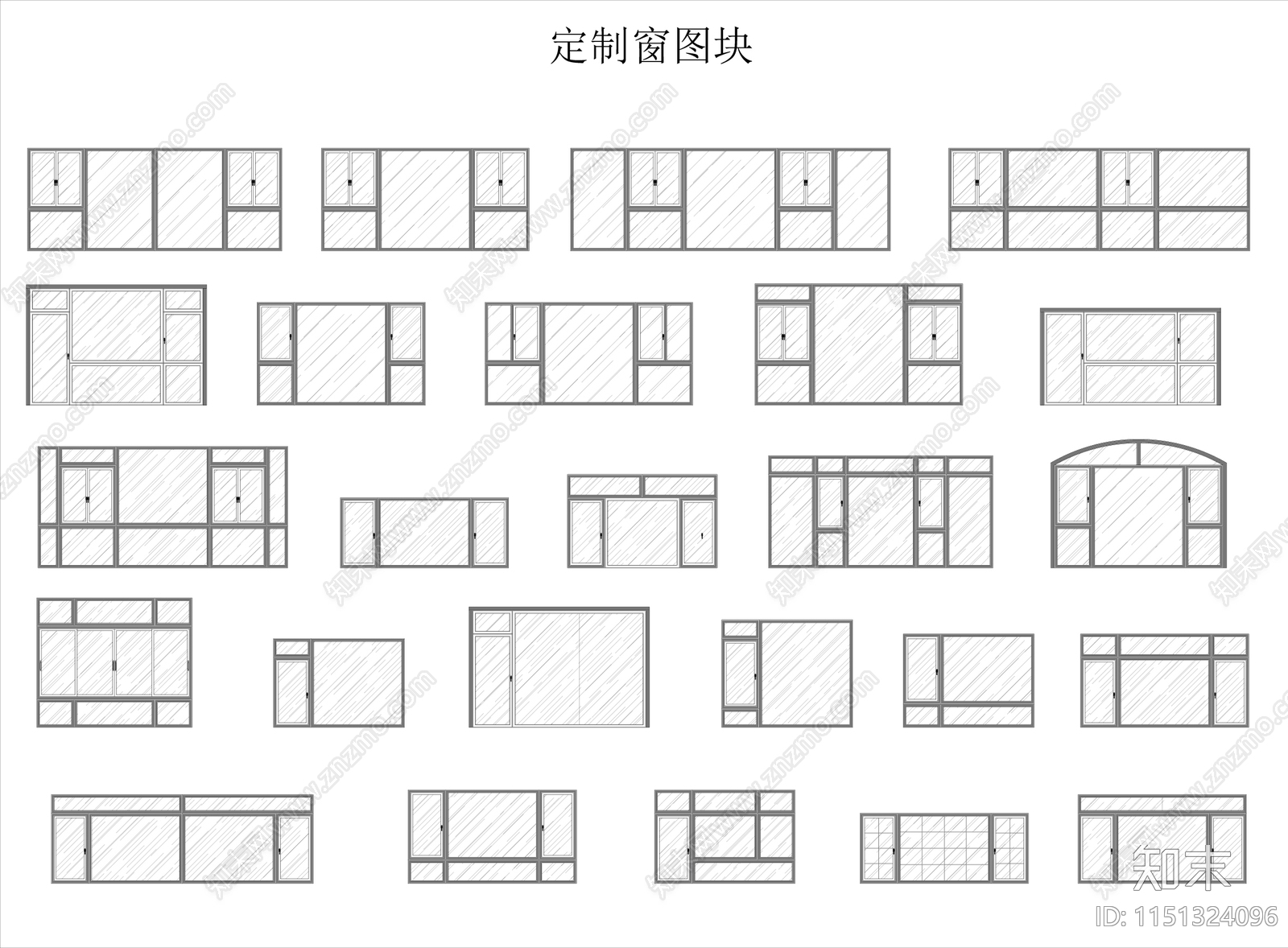 定制窗户图块cad施工图下载【ID:1151324096】