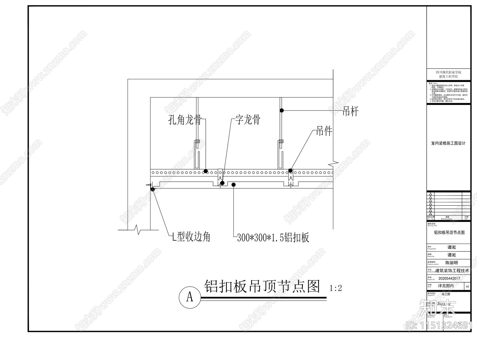 二室一厅室内家装cad施工图下载【ID:1151324691】