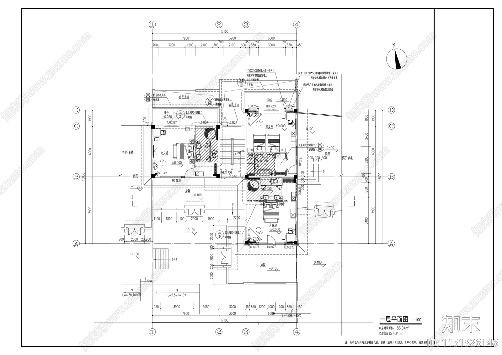 2层中式民宿建筑cad施工图下载【ID:1151326146】