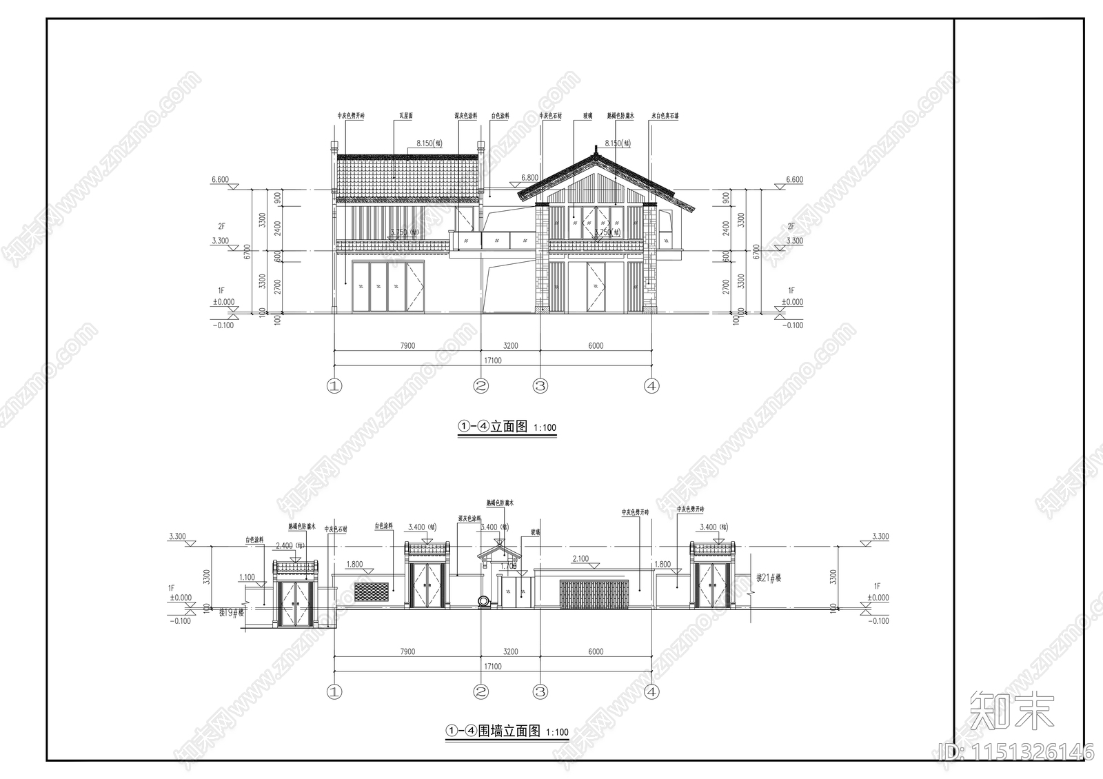 2层中式民宿建筑cad施工图下载【ID:1151326146】