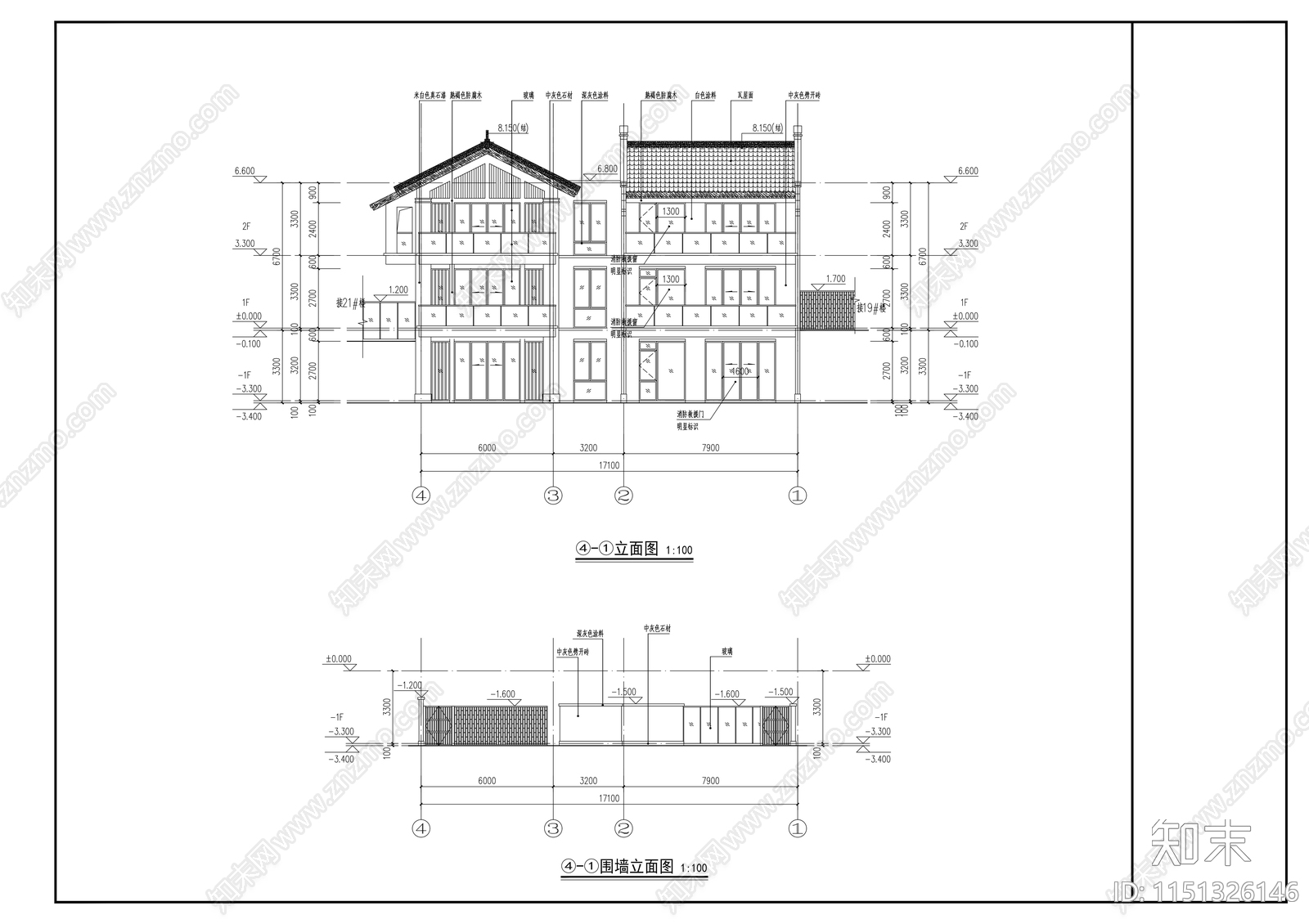 2层中式民宿建筑cad施工图下载【ID:1151326146】