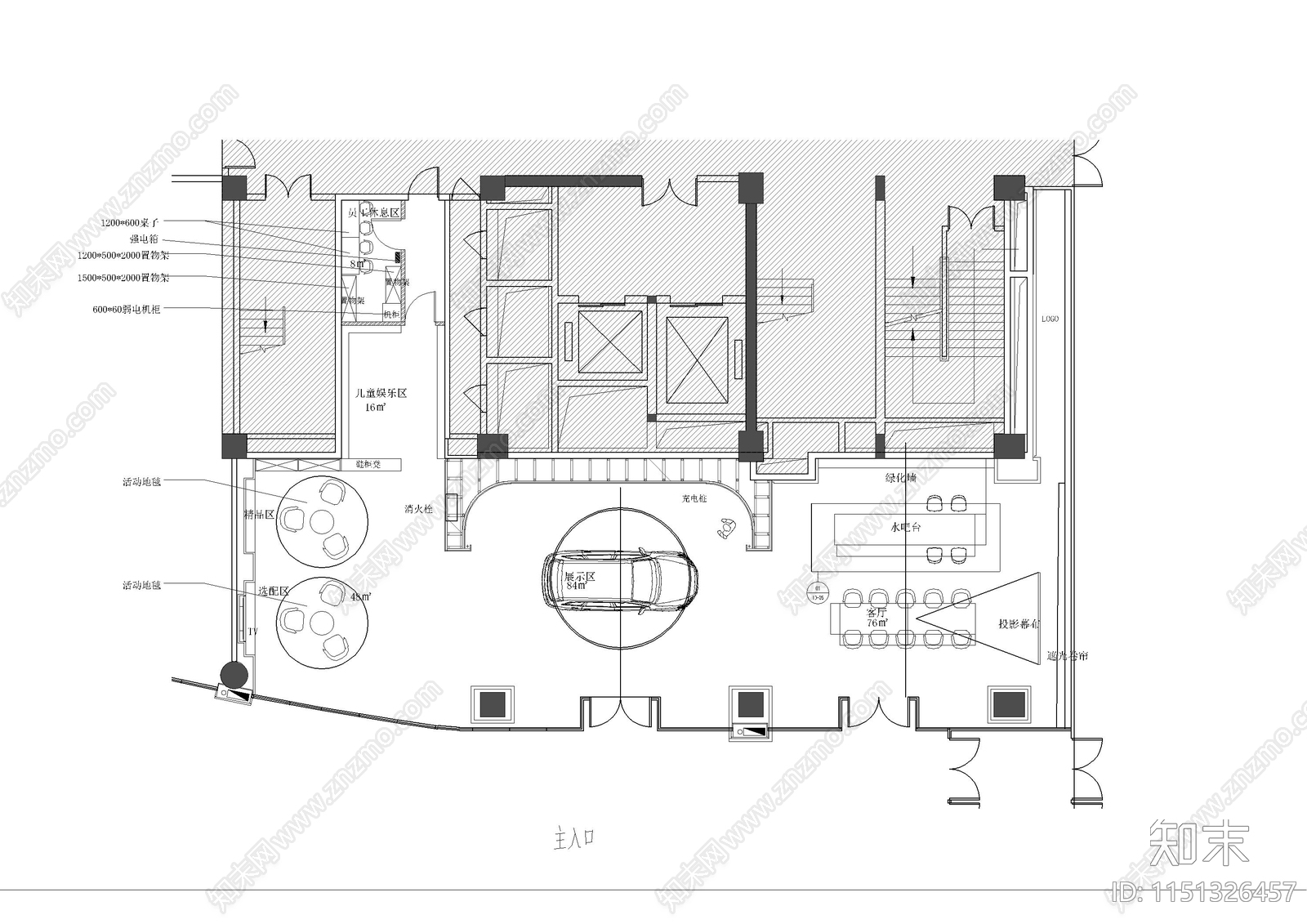 蔚来中心天津银河体验展销厅建筑cad施工图下载【ID:1151326457】