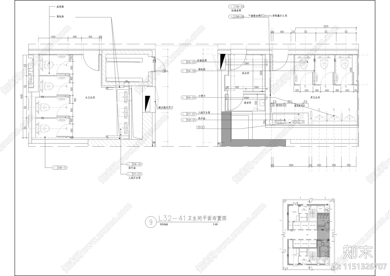 公共卫生间室内cad施工图下载【ID:1151326707】