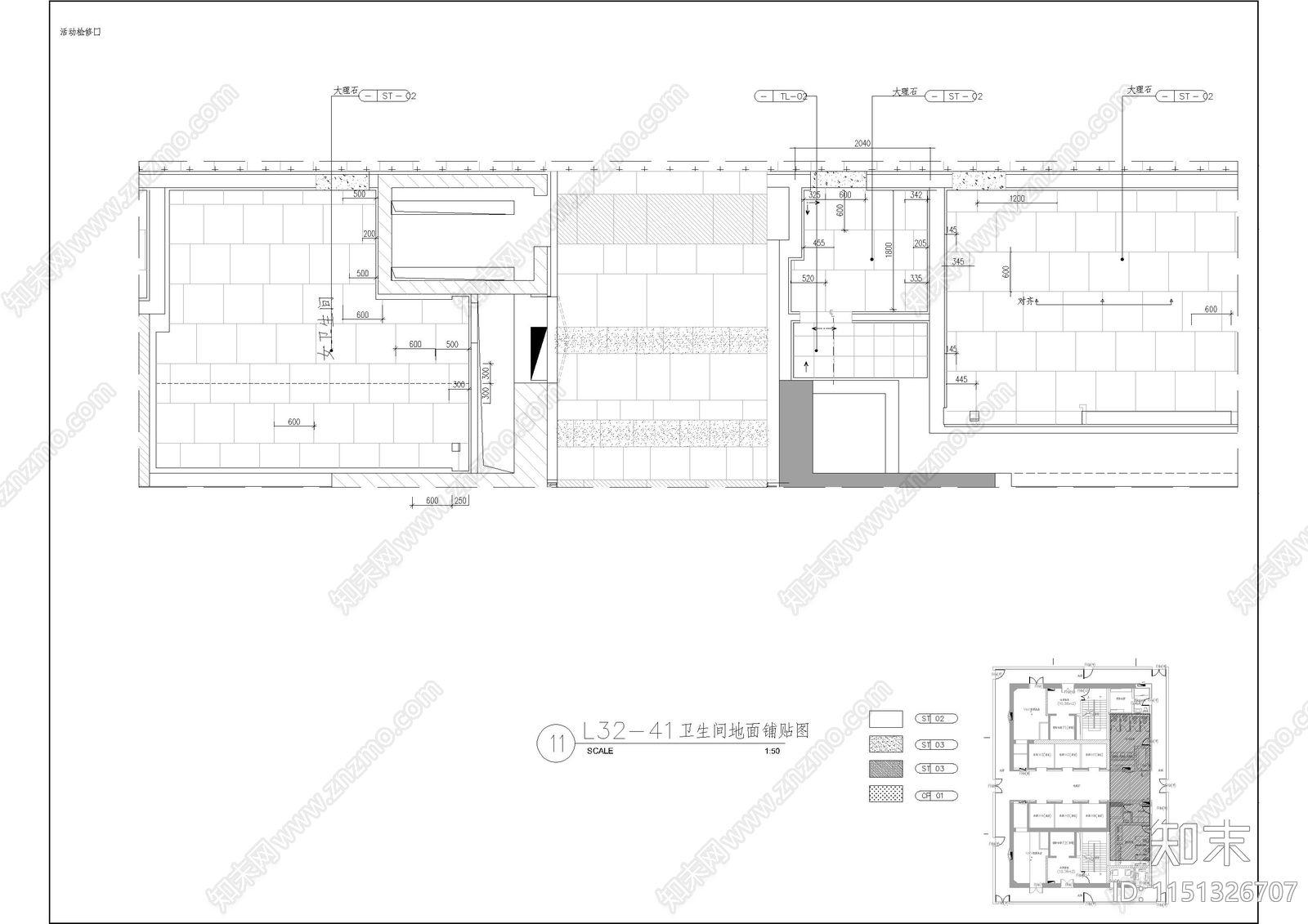 公共卫生间室内cad施工图下载【ID:1151326707】