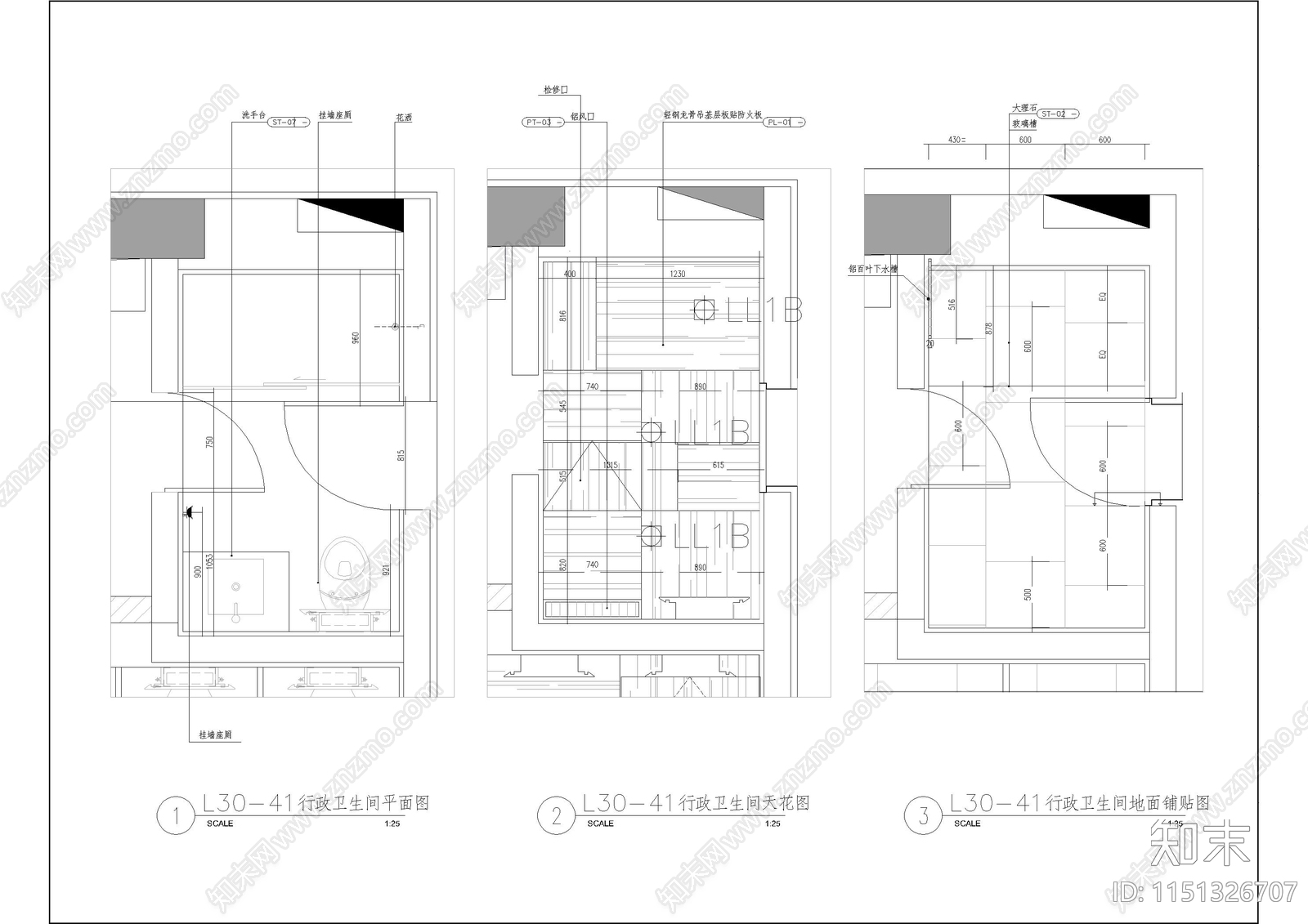 公共卫生间室内cad施工图下载【ID:1151326707】