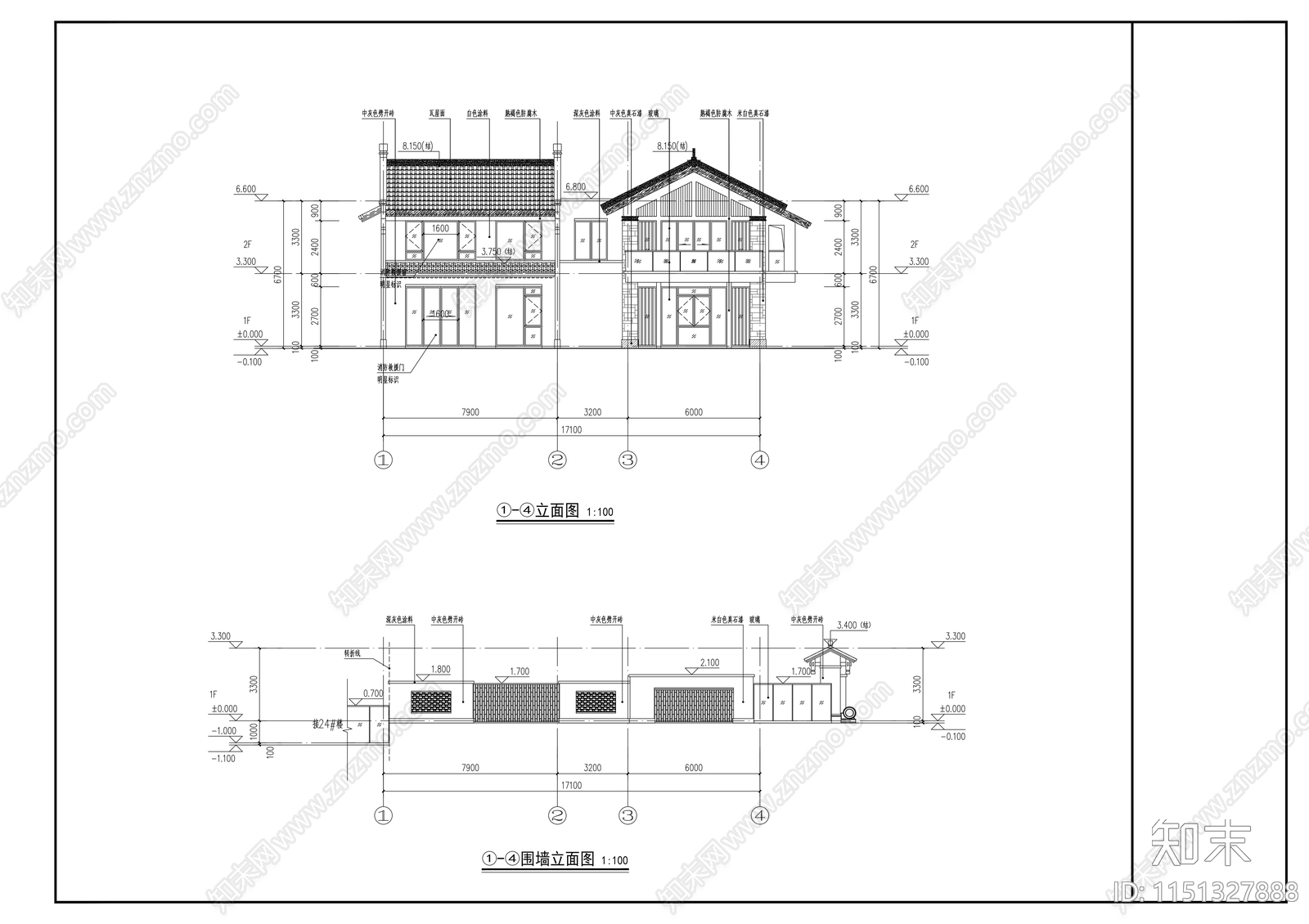 民宿建筑cad施工图下载【ID:1151327888】
