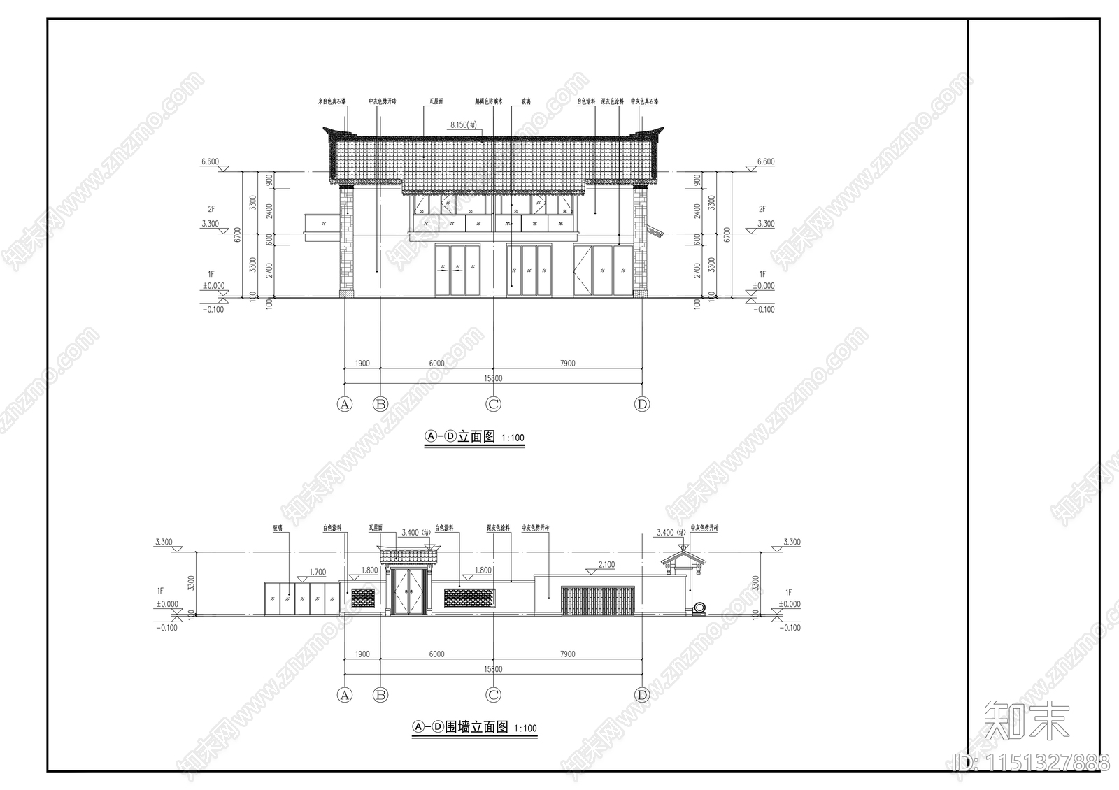 民宿建筑cad施工图下载【ID:1151327888】