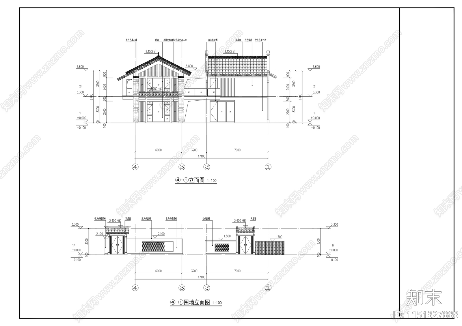 民宿建筑cad施工图下载【ID:1151327888】