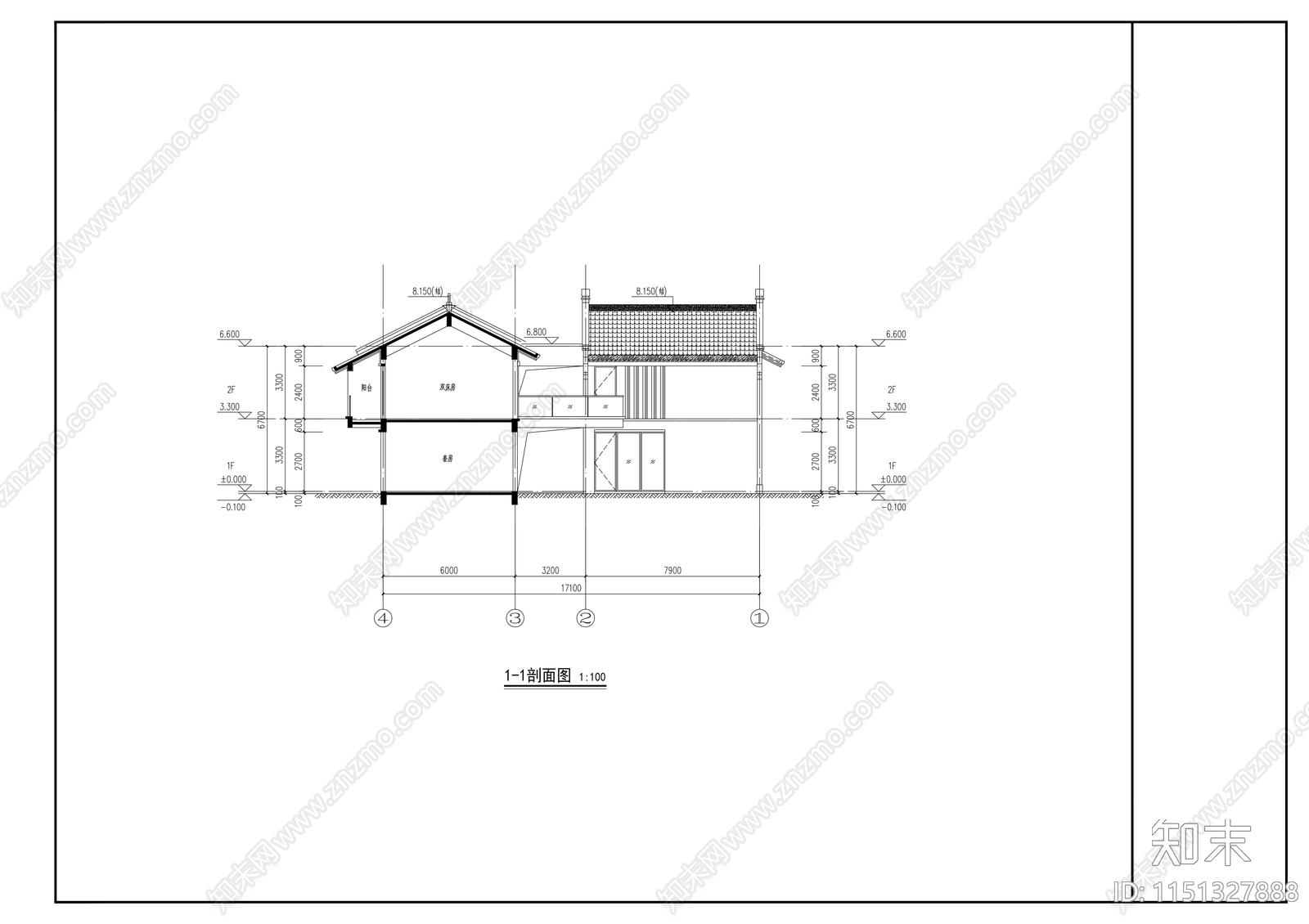 民宿建筑cad施工图下载【ID:1151327888】