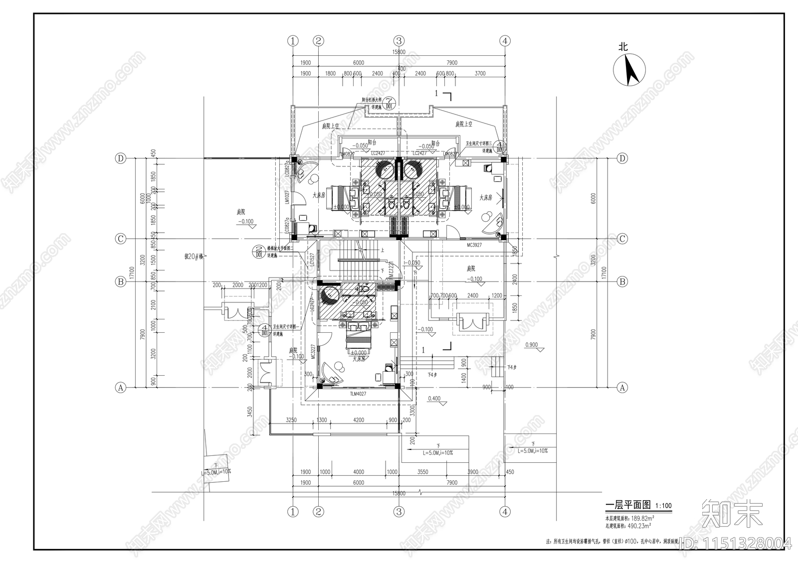 乡村中式民宿cad施工图下载【ID:1151328004】