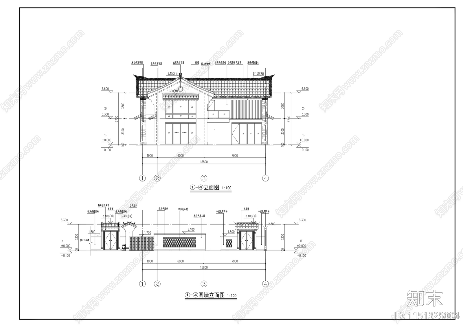 乡村中式民宿cad施工图下载【ID:1151328004】