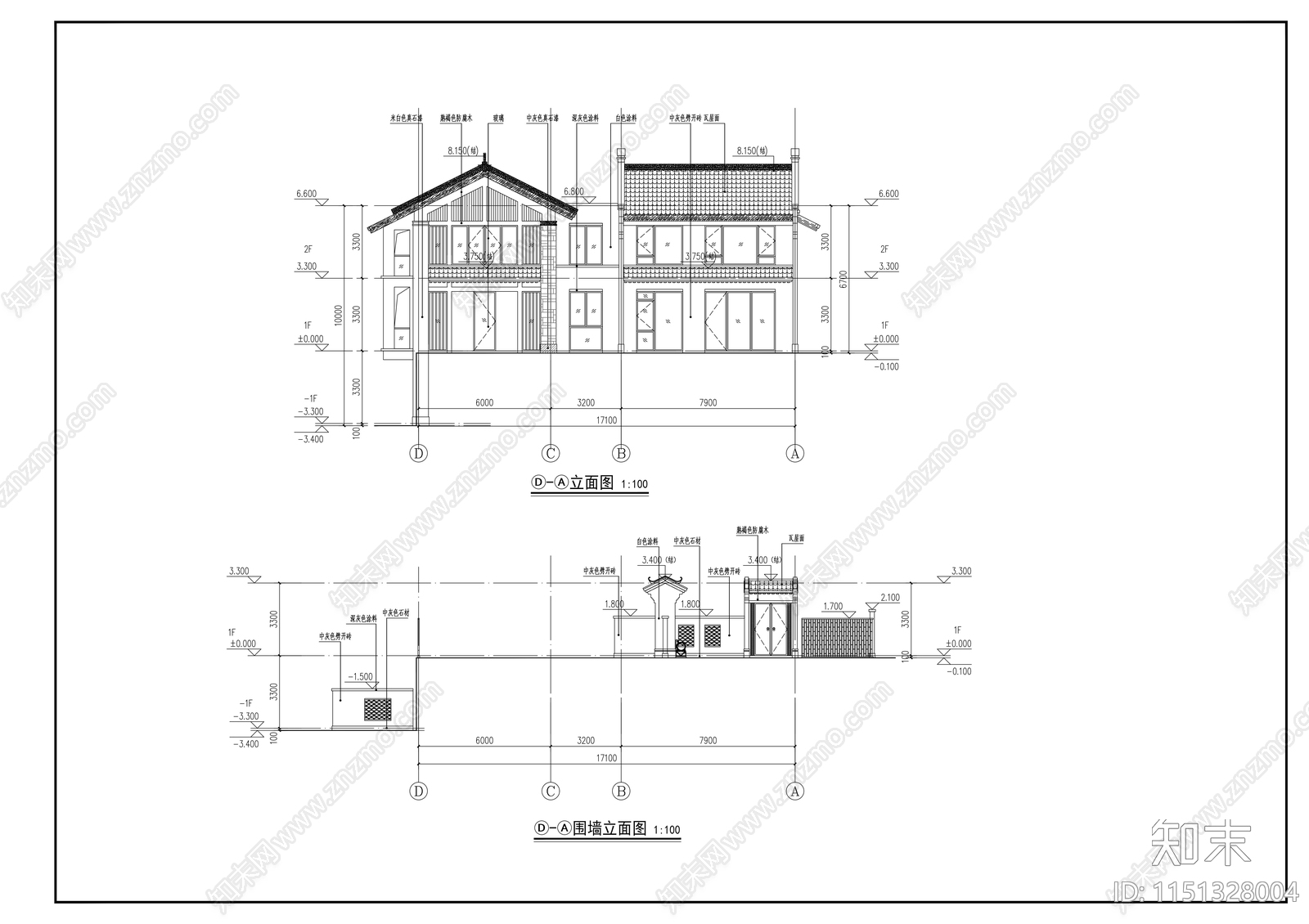 乡村中式民宿施工图下载【ID:1151328004】