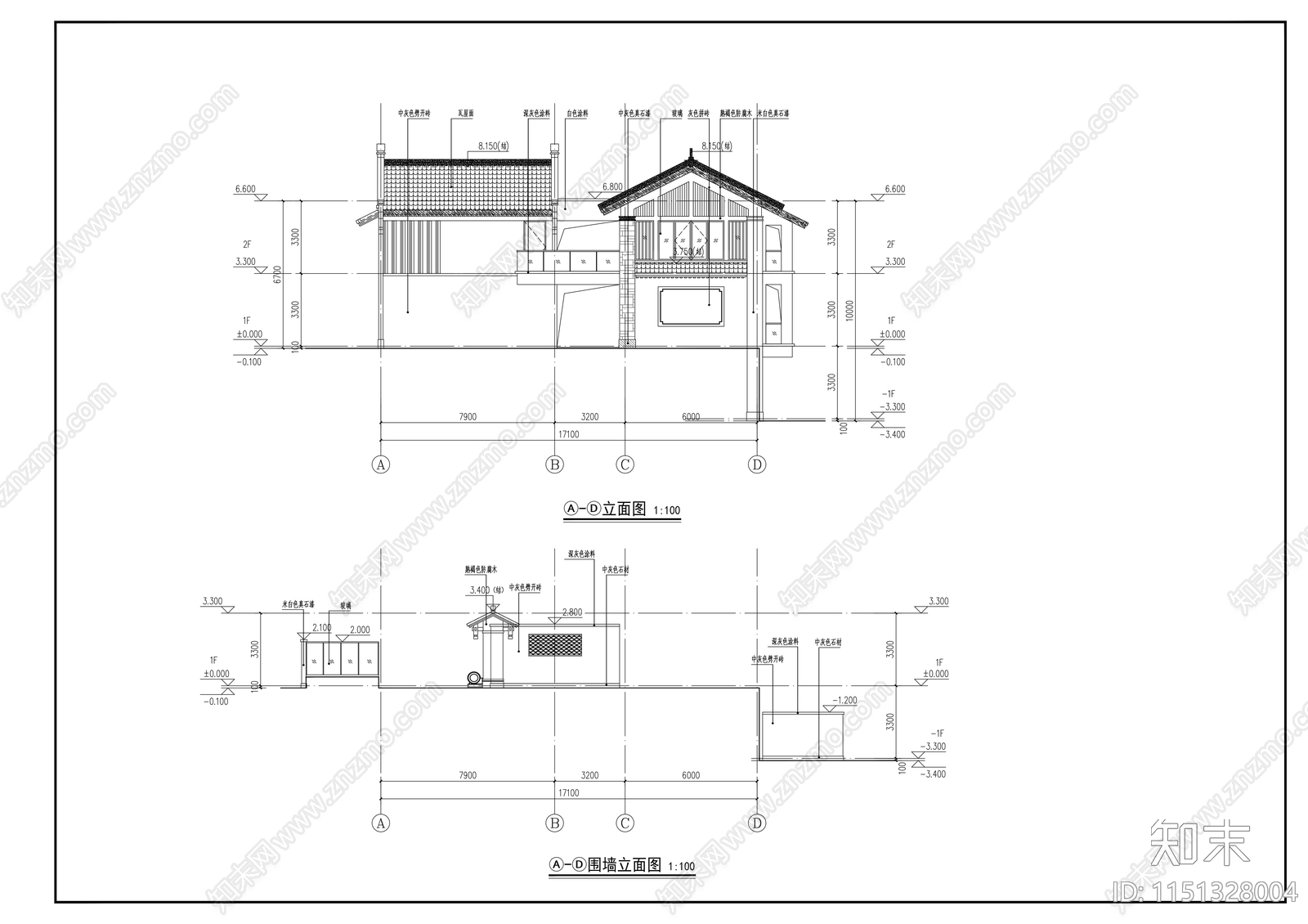乡村中式民宿cad施工图下载【ID:1151328004】