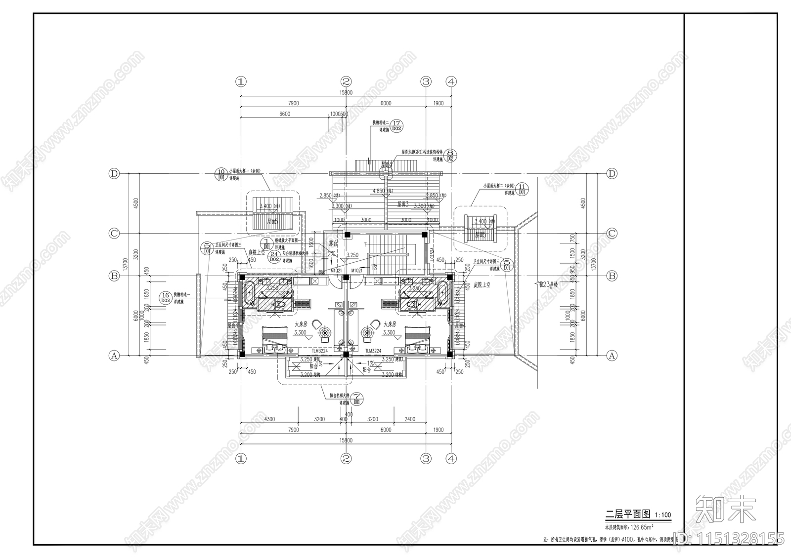 小户型民宿建筑cad施工图下载【ID:1151328155】