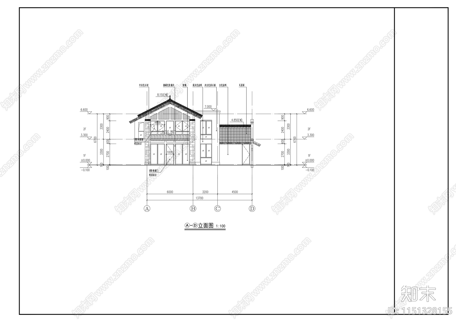 小户型民宿建筑cad施工图下载【ID:1151328155】