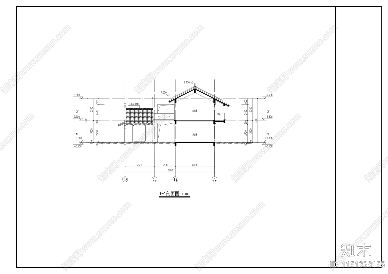 小户型民宿建筑cad施工图下载【ID:1151328155】