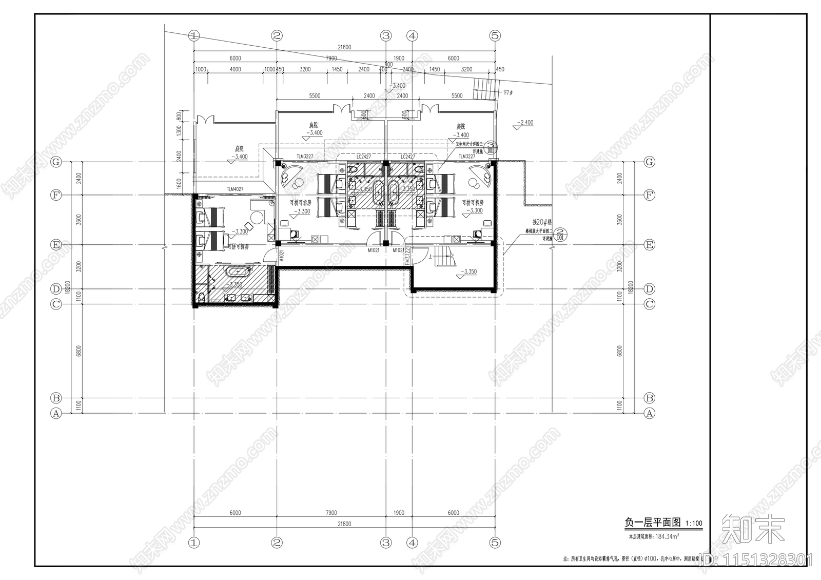 中式民宿建筑cad施工图下载【ID:1151328301】