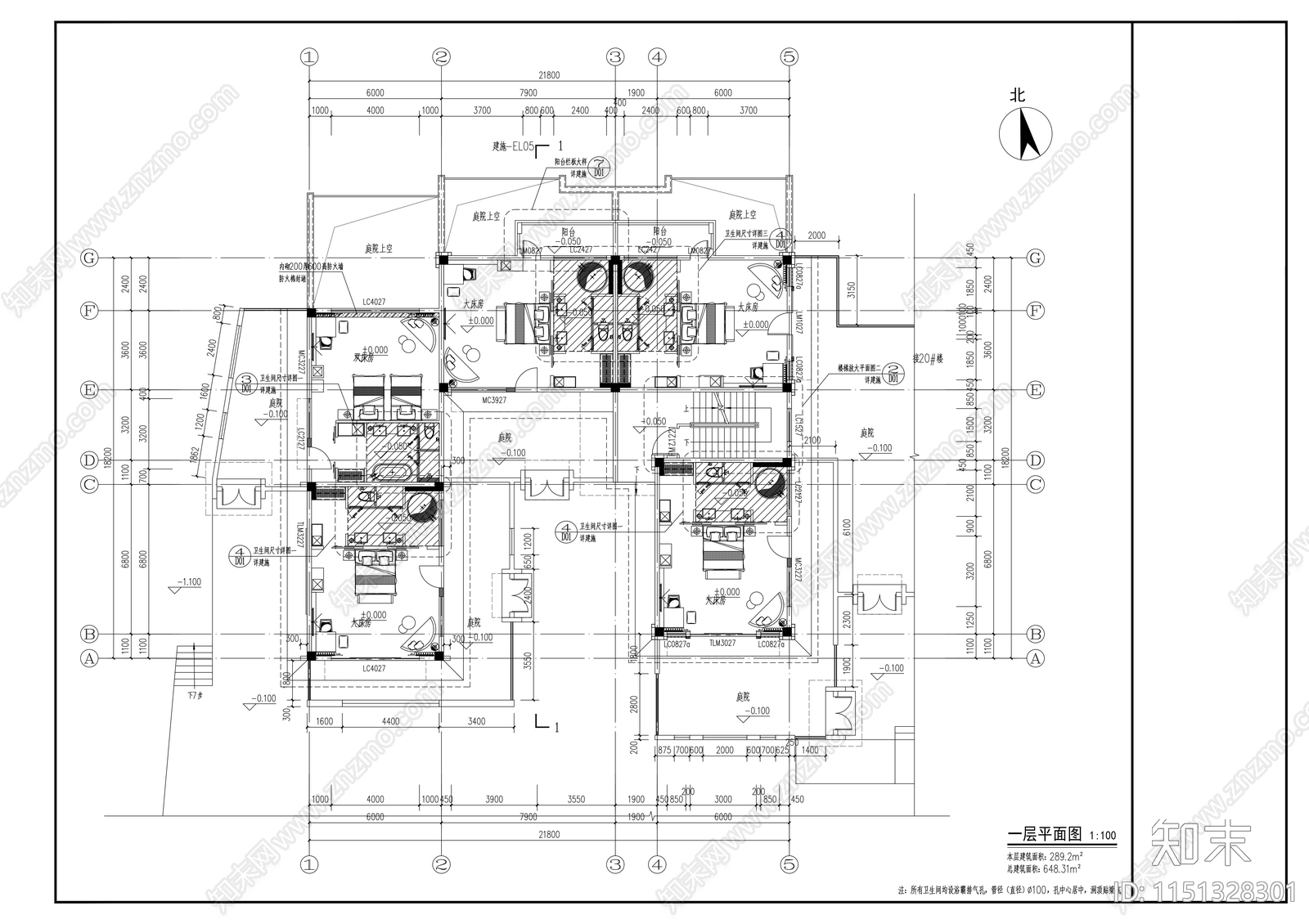中式民宿建筑cad施工图下载【ID:1151328301】