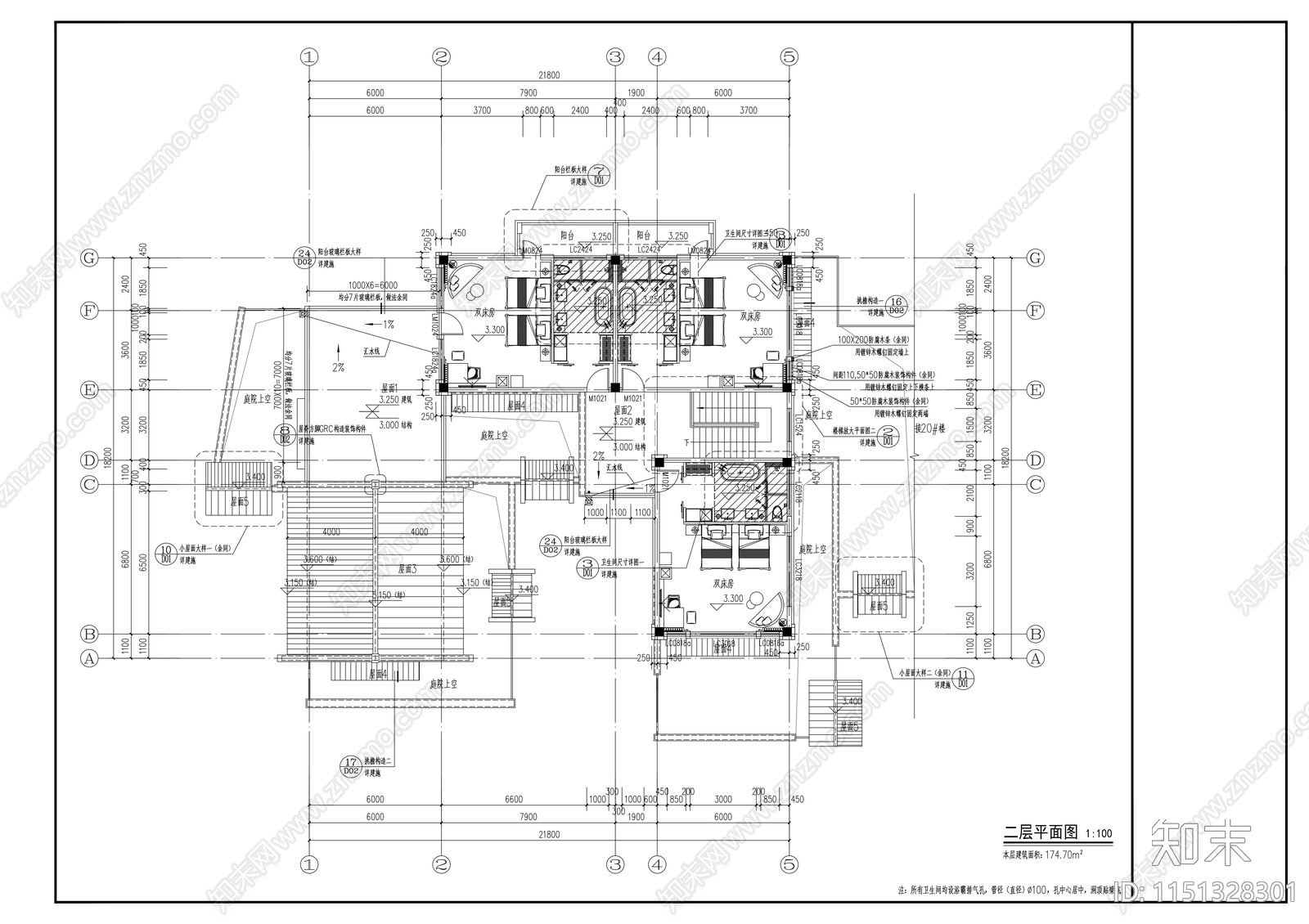 中式民宿建筑cad施工图下载【ID:1151328301】