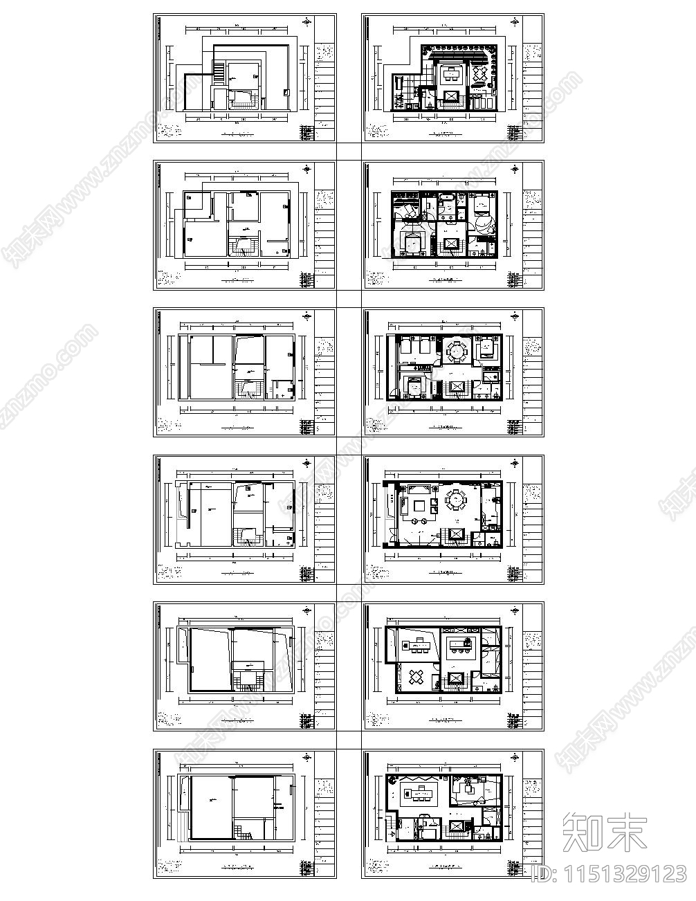 600平6层别墅室内cad施工图下载【ID:1151329123】