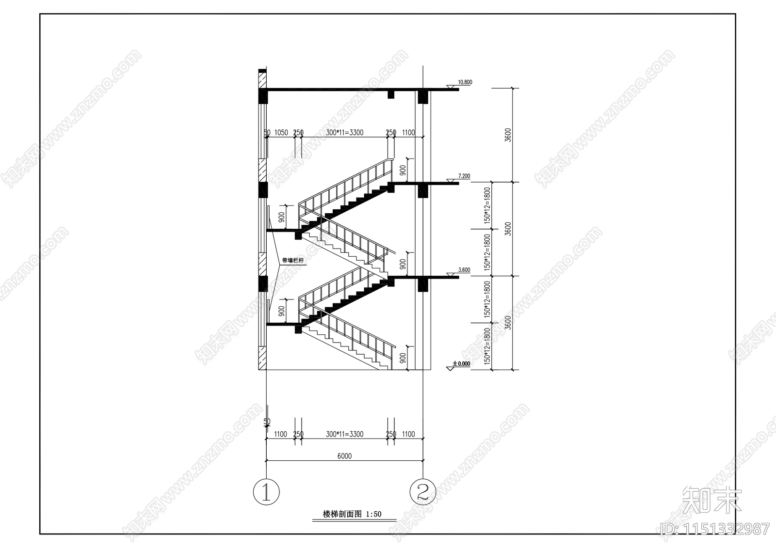 楼梯平面剖施工图下载【ID:1151332987】